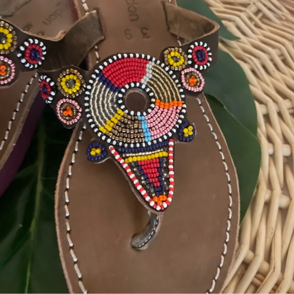 Laidback London Shibli SSR Leather Beaded Handmade Sandal Red Mix Size 39